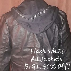 ****** Buckle Black Moto Jacket Removable Hoodie